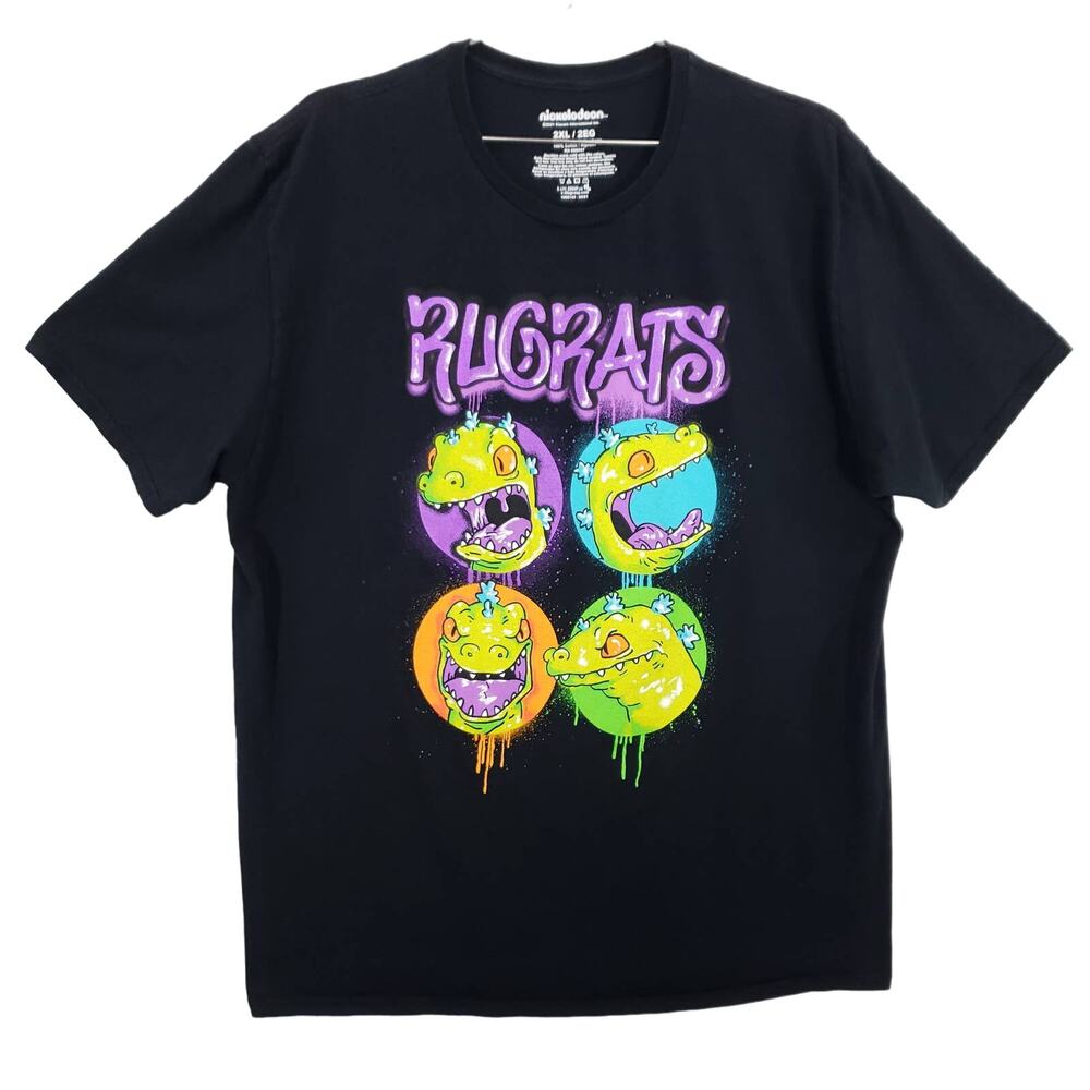 Nickelodeon Rugrats T Shirt‎ Youth 2XL Black Graffiti Reptar Paint Graphic Tee
